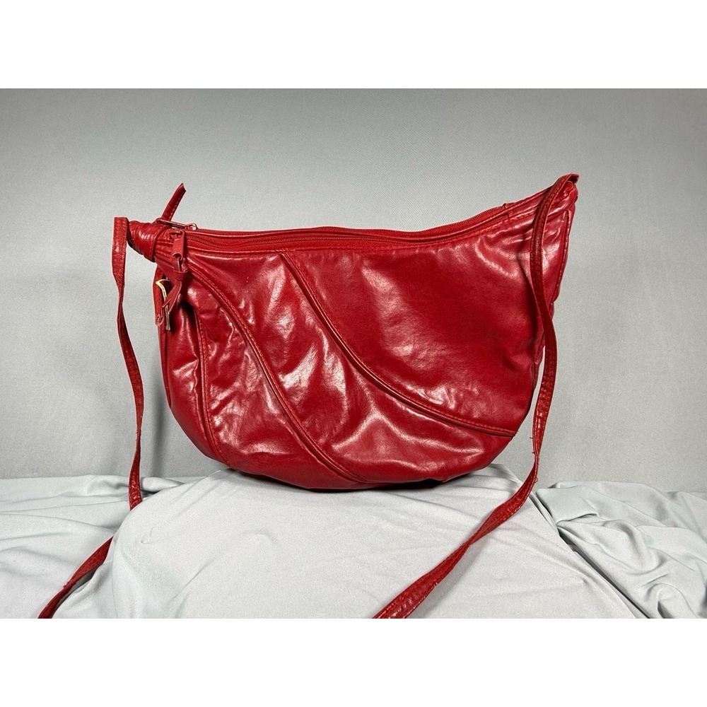Vintage Holiday Fair Red Faux Leather Hobo Crossbody Bag Shoulder Bag Christmas
